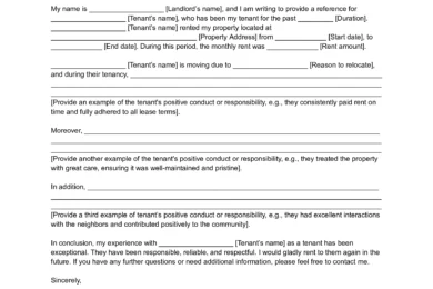 Landlord Recommendation Letter for Tenant