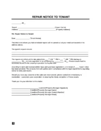 Landlord Repair Notice to Tenant Template