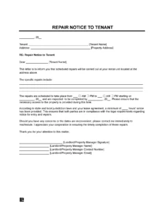 Landlord Repair Notice to Tenant Template