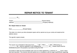 Landlord Repair Notice to Tenant Template