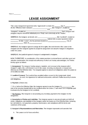 Lease Assignment Template