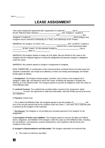 Sample of a Lease Assignment Template