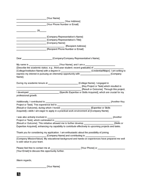 Letter of Intent for Internship Template