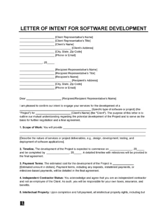 Letter of Intent for Software Development Template