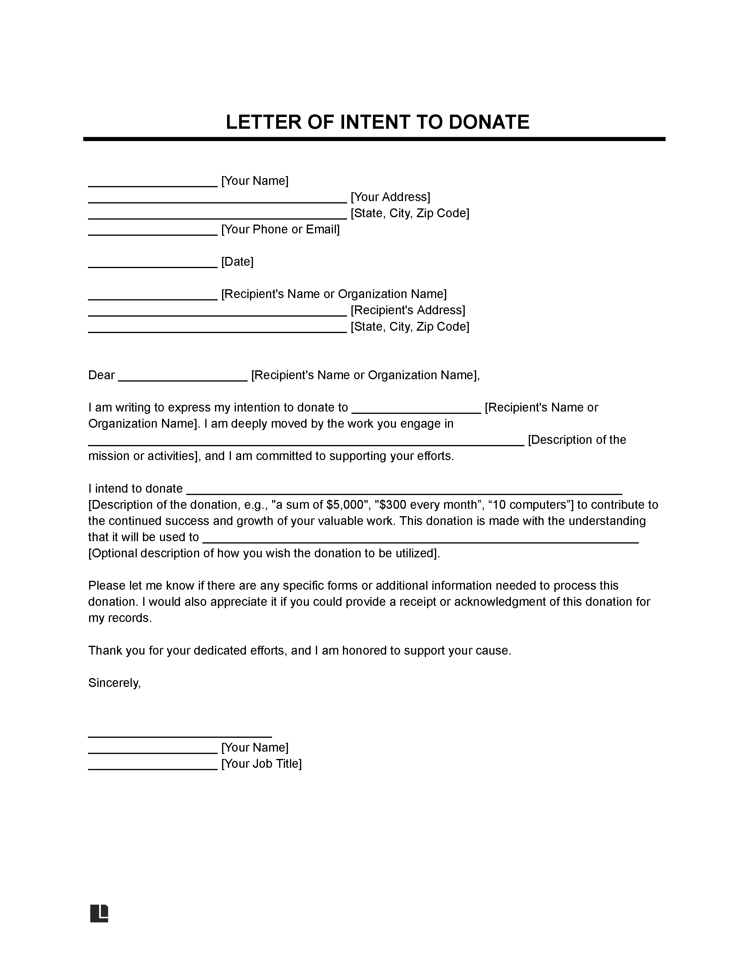 Letter of Intent to Donate Template