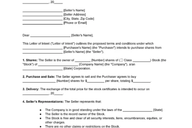 Letter of Intent to Purchase Stock Template