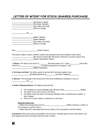 Letter of Intent to Purchase Stock Template
