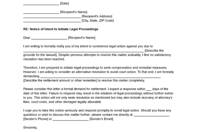 Letter of Intent to Sue (With Settlement Demand) template