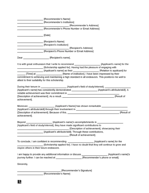 Letter of Recommendation for Scholarship