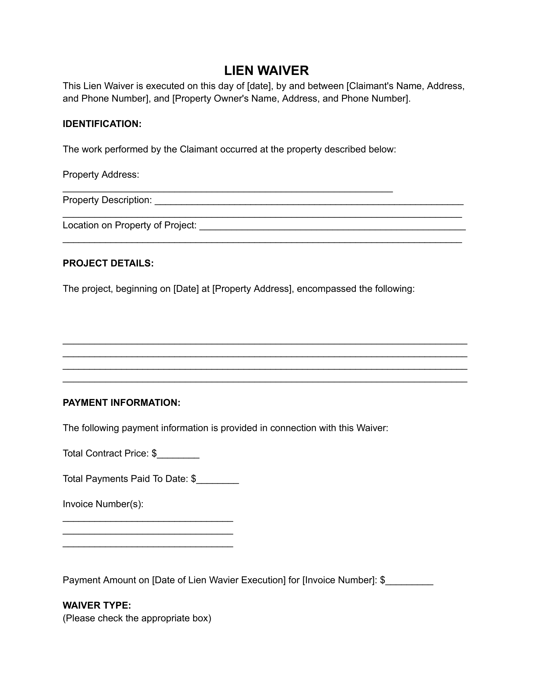 lien waiver form
