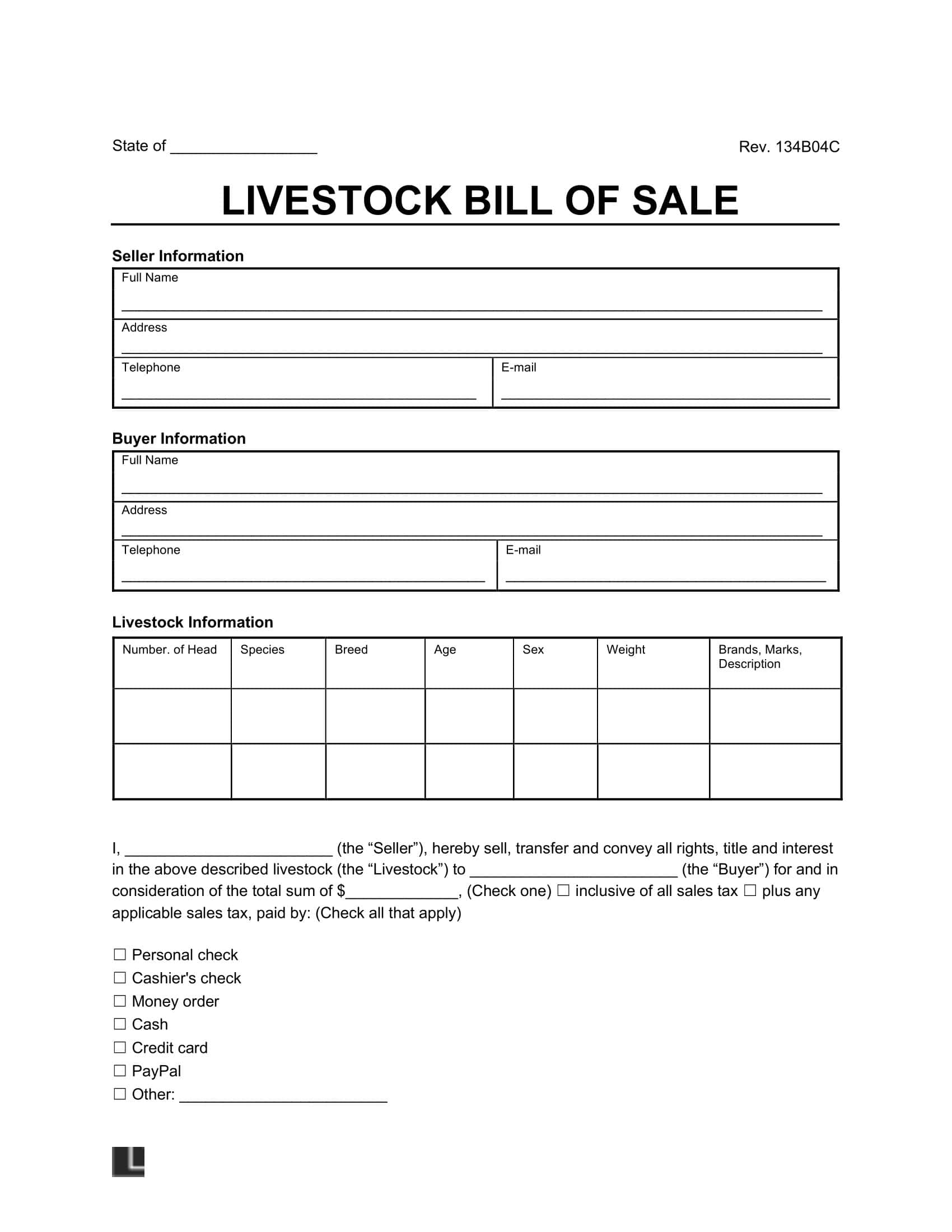 Livestock Bill of Sale screenshot