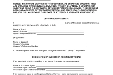 Louisiana Durable Power of Attorney Template