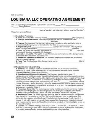 Louisiana LLC Operating Agreement Template