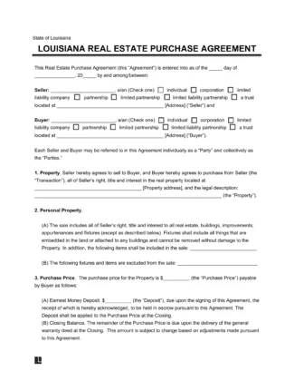 Louisiana Real Estate Purchase Agreement Form