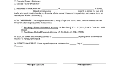 Louisiana Revocation of Power of Attorney Form