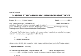 Louisiana Standard Unsecured Promissory Note Template