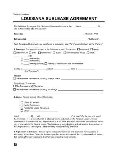 Louisiana Sublease Agreement Template