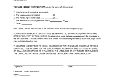 Maine 30-Day Notice to Quit Lease Termination