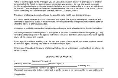 Maine Limited Power of Attorney Form