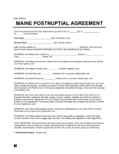 Maine Postnuptial Agreement Template