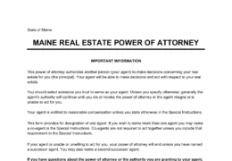 Maine Real Estate Power of Attorney Form