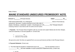 Maine Standard Unsecured Promissory Note Template