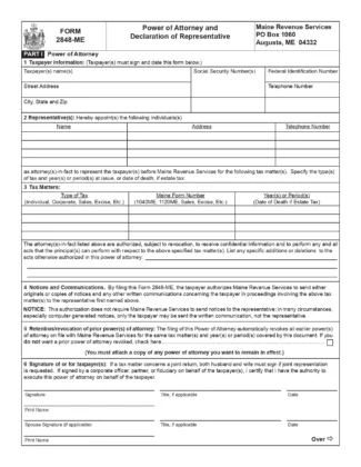 Maine Tax Power of Attorney Form ME-2848