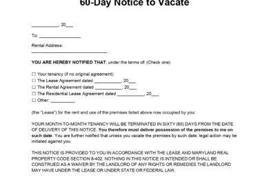 Maryland 60-Day Notice to Quit Lease Termination