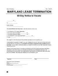 Maryland 60-Day Notice to Quit Lease Termination