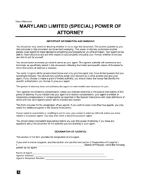 Maryland Limited Power of Attorney Template