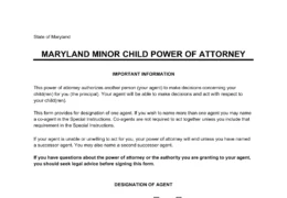 Maryland Minor Child Power of Attorney Form