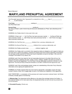 Maryland Prenuptial Agreement Template