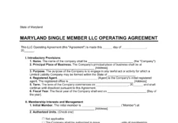 Maryland Single Member LLC Operating Agreement Form