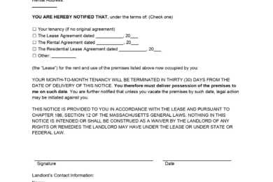 Massachusetts 30-Day Notice to Quit Lease Termination