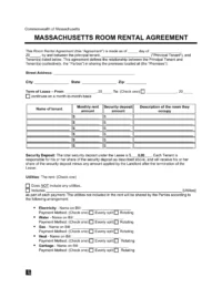Massachusetts Room Rental Agreement