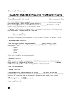 Massachusetts Standard Promissory Note Template