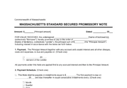 Massachusetts Standard Secured Promissory Note Template