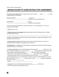 Massachusetts Subcontractor Agreement Sample