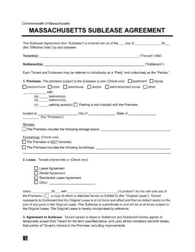 Massachusetts Sublease Agreement Template