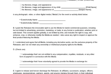 Media Release Form Template
