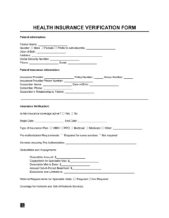 Medical Health Insurance Verification Form