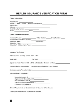 Medical Health Insurance Verification Form