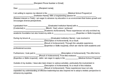 Medical School Letter of Intent Template