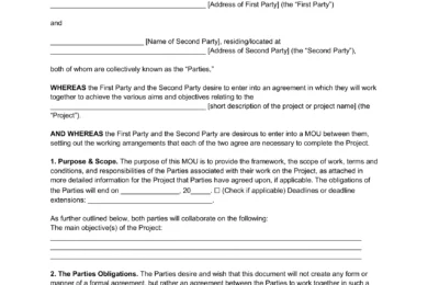 memorandum of understanding template
