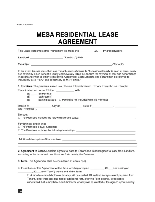 Mesa Residential Lease Agreement Template