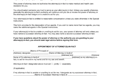 Michigan Durable Power of Attorney Form