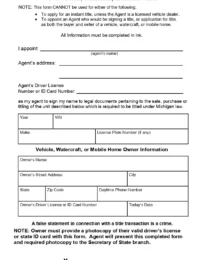 Michigan Motor Vehicle Power of Attorney Form TR-128