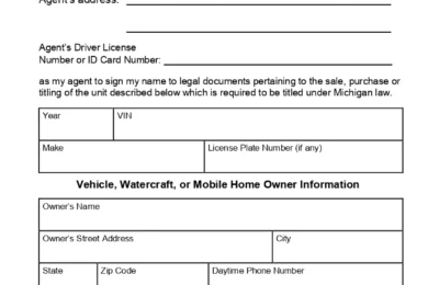 Michigan Motor Vehicle Power of Attorney Form TR-128
