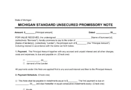 Michigan Standard Unsecured Promissory Note Template