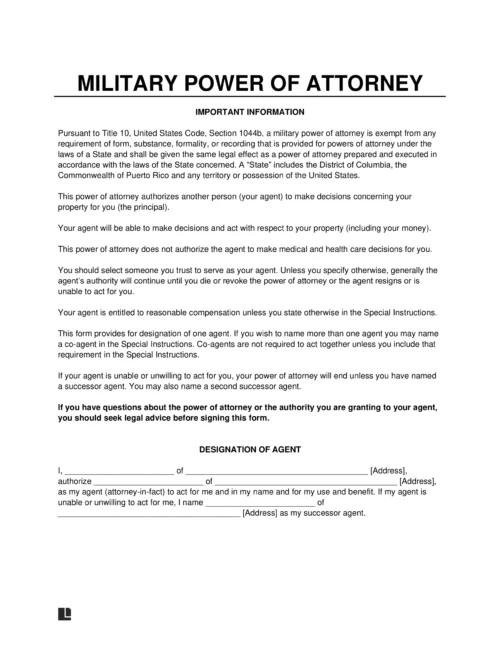 Military Power of Attorney form